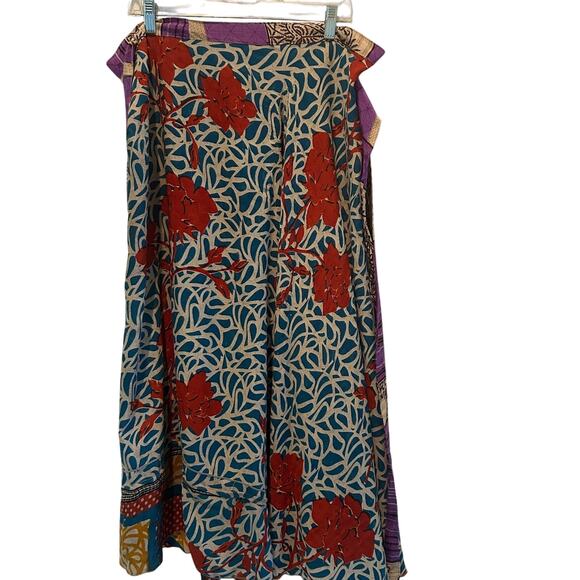100% Silk Wrap Maxi Skirt Made in India Reversible Boho Colorful Gypsy - Picture 7 of 11